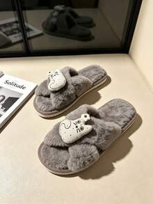 女款搖粒絨室內家居拖鞋 可愛卡通貓交叉帶露趾款 毛絨柔軟舒適 四季適用 - B款-咖啡 - 查看 7