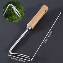 1pc Durable Stainless Steel V-Shaped Double Hook Weeder With Ergonomic Solid Wood Handle, Efficient Weeding Tool For Lawn Care - Multicolor - View 9