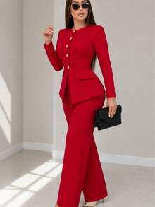 Women Suit Sets - Red - View 4