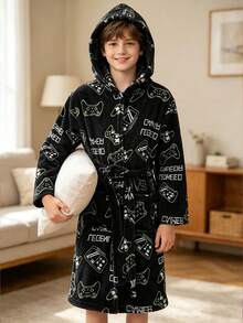 Bata con capucha con cordón, bolsillo y estampado de juegos para niño preadolescente - Multicolor - Ver 8