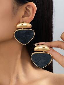 1 par de pendientes colgantes triangulares de carey vintage, pendientes colgantes geométricos de metal tono dorado, joyería de declaración para mujer - Rojo - Ver 14