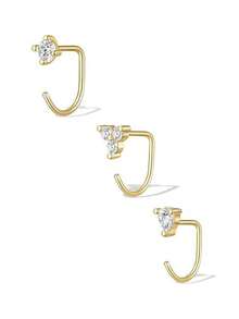 CIZME 3pcs 14K Earrings Backless Half Hoop Huggie Earrings Or Women Featuring Open Hoop Design Non-Tarnish Sleep Friendly Jewelry Charm Earring Hoop Gift - Golden and Silvery - View 8