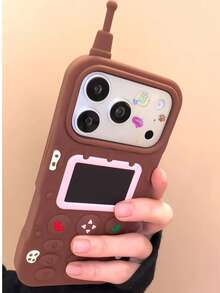 Designed Compatible With Apple 18 Pro Max Phone Case, 17 Cream Chocolate Retro Big Phone Style, 16 Silicone Cute Cartoon Childlike Creative New Anti-Drop - Brown - View 4
