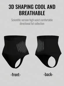 Women's High Waist Thong - Tummy Control - Solid Color, Suitable For Daily Wear, Seamless Fabric, Smooth Texture - Black - View 9