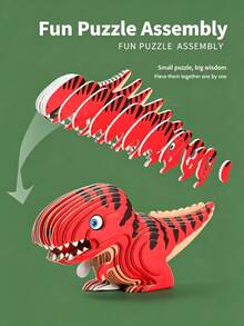 1pc Children's 3D Dinosaur Puzzle Toy, No Glue Needed With Self-Adhesive Stickers, Easy Assembly Without Cutting, Create Realistic Dinosaur 3D Model! Suitable For Boys And Girls Aged 3+, Parent-Child Interactive Educational Toy, Develops Children's Focus, Hands-On Ability And Dinosaur Knowledge. - Multicolor - View 7