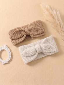 2pcs Autumn/Winter Beige Rabbit Ear Knitted Yarn Baby Headband, Cute Princess Baby Hair Accessory, Suitable For Autumn/Winter Season Wear - Multicolor - View 8