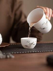6 piezas/4 piezas/2 piezas/1 pieza Tazas de té de cerámica blanca, tazas de té vintage para el hogar y los invitados, tazas de té Kung Fu, tazas de té negro, tazas de agua, tazas de espresso, tazas de regalo, adecuadas para uso diario, reuniones, fiestas - Bambú blanco - Ver 7