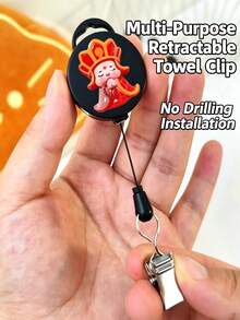 1pc Multi-Function Retractable Towel Clip, Automatic Rebound Retractable Hook Clip, Rag Hook, Bathroom No-Drill, Easy-Pull Rope Hand Towel Rack, Chinese Classic Novel Journey To The West Character Theme, Creative Pattern, Home Essential - Multicolor - View 10