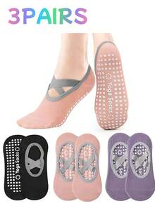 1/3/4 Pairs Women's Non-Slip Yoga Socks, Pilates Grip Socks With Cross Strap Design For Breathable Fit And Flexible Support, Suitable For Yoga, Pilates, Ballet, Dance, Studio Workout Grip - Multicolor - View 7
