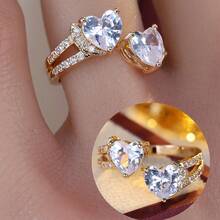 1pc Romantic Double Heart Exquisite Open Ring, Double Heart-Shaped Double-Track Splice Adjustable Ring, Gift For Women, Best Friend, Confession Jewelry - Ring - View 5