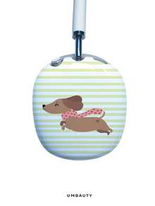 GIIPPA Glossy Hard Ear Cup Protective Cover, Yellow & White Striped And Dachshund Pattern, Unisex Anti-Scratch Shell Compatible With AirPods Max 1/2 Oval Over-Ear Headphones For Daily Commute, Campus, Cafe, Travel, Picnic And Other Scenes, Matching Outfit - Baby Blue - View 2