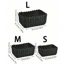 1pc/3pcs Handwoven Paper Rope Storage Basket Set, For Home Organization & Storage, Suitable For Living Room, Bedroom, Cabinet, Office, Home Decoration, Farmhouse Decor (Small + Medium + Large), Shelf Baskets, & Valentine's Day Decoration - Black - View 13