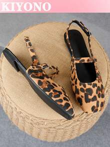 XBYASDF Sepatu Flat Wanita Ujung Persegi, Sepatu Pumps Slingback Bertali Belakang Motif Leopard Cokelat, Sepatu Kasual Retro yang Nyaman - Coklat - View 1
