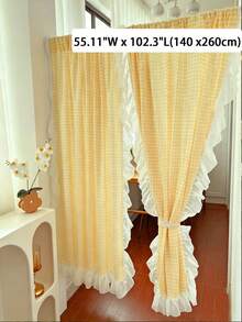 1PC Casual Minimalist Style Ruffle Sheer Curtain, Washable, Farmhouse Country Cottage Window Curtain, Suitable For Living Room, Bedroom, Balcony, Bay Window, Home Daily, Party, Gathering Decoration - Yellow and White (1pc) - View 10