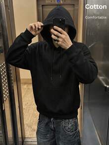 Autumn Men's Black Hoodie With Back Print "NO RISK NO STORY" Long Sleeve Y2K - Black - View 4