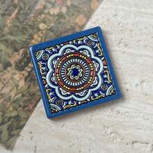 Vintage Bohemian Style Geometric Pattern Embossed Textured Square Red Clay Ceramic Fridge Magnet, Suitable For Home Decor, Refrigerator Magnet And Holiday Birthday Gift - Square Fridge Magnet - View 13
