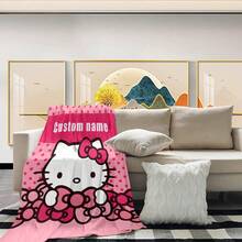 SANRIO 1pc Personalized Flannel Blanket With Cute Cartoon Pattern, Customizable Name Text, Soft And Warm Blanket For Nap, Sofa, Office Bed, Camping Trip, Multi-Functional Gift Cover, Suitable For All Seasons - Multicolor - View 3