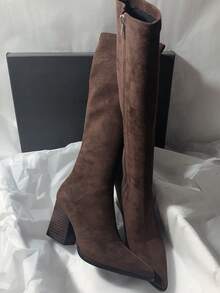 weiweiting French Vintage Style Pointed Toe Chunky Heel Tall Boots Women 2026 Autumn/Winter New Side Zipper High Boots Brown Holiday - Brown - View 5