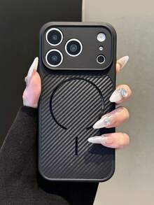 1PC Luxury Clear Matte Magnetic Carbon Fiber Phone Case Compatible With IPhone 17 Pro Max 16 15 14 13 12 11 Pro Max Plus 17 Air Wireless Charge Clear Cover - Black - View 3