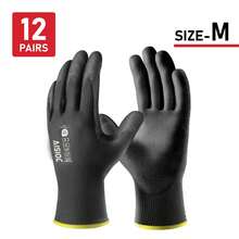 JOISIV 12 Pairs Garden Work Gloves, PU Coated, Seamless Knit, Polyurethane Coating On Palm & Fingers, Strong Grip, Unisex, Suitable For General Gardening - Black - View 12