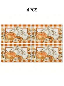 4pcs,6pcs,Autumn Harvest Pumpkin Thanksgiving Table Placemats,Rectangular Tablecloth,Washable,Suitable For Family Dinner,Coffee Table,Durable Kitchen And Dining Room Decor,Table Decoration Party And Scene Decor,Home Decor - Multicolor - View 11