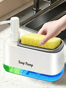 2-In-1 Soap Dispenser And Sponge Holder, Kitchen Dish Soap Pump Bottle, Easy To Clean, Multi-Functional Cleaning Supplies Storage Rack, Suitable For Kitchen And Bathroom, Ideal Bathroom Accessory, Bathroom Storage, Bathroom Decor - Multicolor - View 3