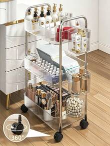 Acrylic Rolling Storage Rack, No Assembly Required, Portable, Rotatable, Movable Organizer; Suitable For Cosmetics, Kitchen, Bedroom, Bathroom, Living Room, Office, Multi-Functional Storage Solution - View 3