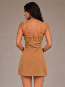 Women Short Dresses - Camel - View 4