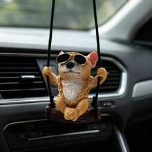1pc Cute Swinging Pet Dog Car Rearview Mirror Hanging Ornament Car Interior Decoration - A - View 4
