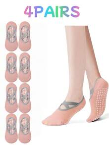 1/3/4 Pairs Women's Non-Slip Yoga Socks, Pilates Grip Socks With Cross Strap Design For Breathable Fit And Flexible Support, Suitable For Yoga, Pilates, Ballet, Dance, Studio Workout Grip - Multicolor - View 20