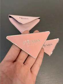 PRADA BEAUTY Pink Triangle Compact Pocket Mirror, Embossed Logo Mini Hand Mirror With Matching Fabric Pouch Portable Makeup Touch‑Up Mirror Luxury Gift For Women PRADA‑GIFT‑11 - Pink - View 2