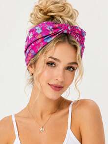 1pc Women's Bow Rabbit Ear Headband, Bohemian Style Wide Band Headband, Extra Wide Cute Rabbit Ear Knot Headband, Sports Sweat-Absorbing Checkerboard Pattern Headband Suitable For Women, Button-Style Headband, Wide Band Headband, Elastic Headband, Fabric Headband, Checkerboard Pattern Headband, Bohemian Style Hair Accessory, Headscarf Style Headband, Checkerboard Pattern Hair Accessory, Non-Slip Headband, Yoga Headband, Makeup Headband - Multicolor - View 5