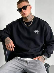 Men's Crew Neck Sports Fashion Sweatshirt, Suitable For Daily Wear, Sports And Vacation, Perfect Gift For Husband - Black - View 5