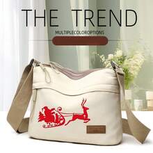 Women's Campus Christmas Pattern Shoulder Bag, Suitable For Shopping, Travel, Back To School, Printed With Reindeer Pulling Sleigh Design, Christmas Pattern Elements, Large Capacity Shoulder Bag, Multiple Colors Available, Fashion Shoulder Bag. - Shoulder Bag - View 6