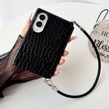 Luxury Classics Black Crocodile Pattern Phone Case With Protable Strap Compatible With Samsung ZFold 8 Wide, Folding Flip Phone Case, Unisex Drop-Proof Protective Case - Black - View 8