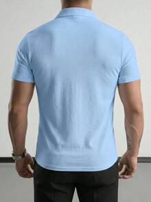 Men's Solid Color Half-Placket Casual Versatile Commuting Short Sleeve Polo Shirt - Baby Blue - View 5