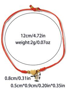 1pc European & American Style Stainless Steel 18K Gold Plated Heart-Shaped Rhinestone & Number Red String Bracelet, Women's Gift, Daily Accessory - Gold - View 16