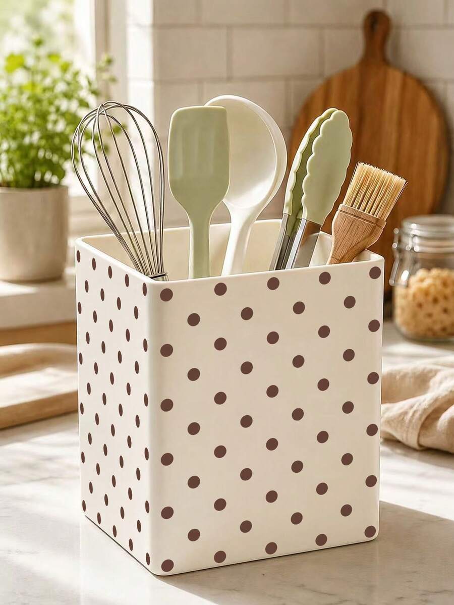 1pc New Polka Dot Pattern Multi-Function Storage Organizer Box - Tableware Storage Box, Desktop Organizer (Suitable For Storing Tableware, Straws, Tea Bags, Pens, Remote Controls); Compact And Space-Saving, Suitable For Kitchen, Office, Living Room - Multicolor - View 1