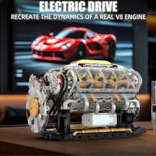Creative Supercar V8 Engine Building Block Toy, V8 Engine Model Assembly Toy, DIY MOC Mini V8 Engine Model Toy, Adult STEM Assembly Project, Physics Science Education Toy, Desktop Display Model, Birthday Gift, Puzzle Building Block Toy - Multicolor - View 3