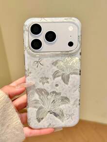 1pc Gentle Luxury Silver Tone Lily Floral Phone Case, Premium Hollow Lens Swirl Texture Phone Case, Suitable For Gentle Sweet Cool Girl Best Friend Style, Compatible With IPhone18/18Pro/18ProMax/17/17Pro/17ProMax/16/16Pro/16Plus/16ProMax/15/15Pro/15ProMax/14/14Pro/14ProMax/13/13Pro/13ProMax - Multicolor - View 2