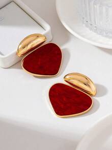 1 par de pendientes colgantes triangulares de carey vintage, pendientes colgantes geométricos de metal tono dorado, joyería de declaración para mujer - Rojo - Ver 9
