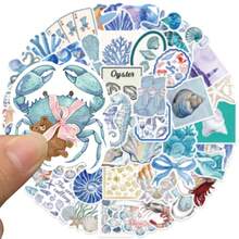 50pcs Ocean Aesthetic Stickers, Marine Life Doodle Labels, Beach Vacation Stickers, Blue Aesthetic Decor, Waterproof Vinyl Stickers For Water Bottles, Computers, Laptops, Phones, Luggage, Notebooks, Refrigerators - Multicolor - View 9