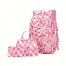 Classic Campus Backpack 3-Piece Mixed Set, Geometric Plaid Pattern, Large Capacity, Suitable For School And Travel - Sets - View 11