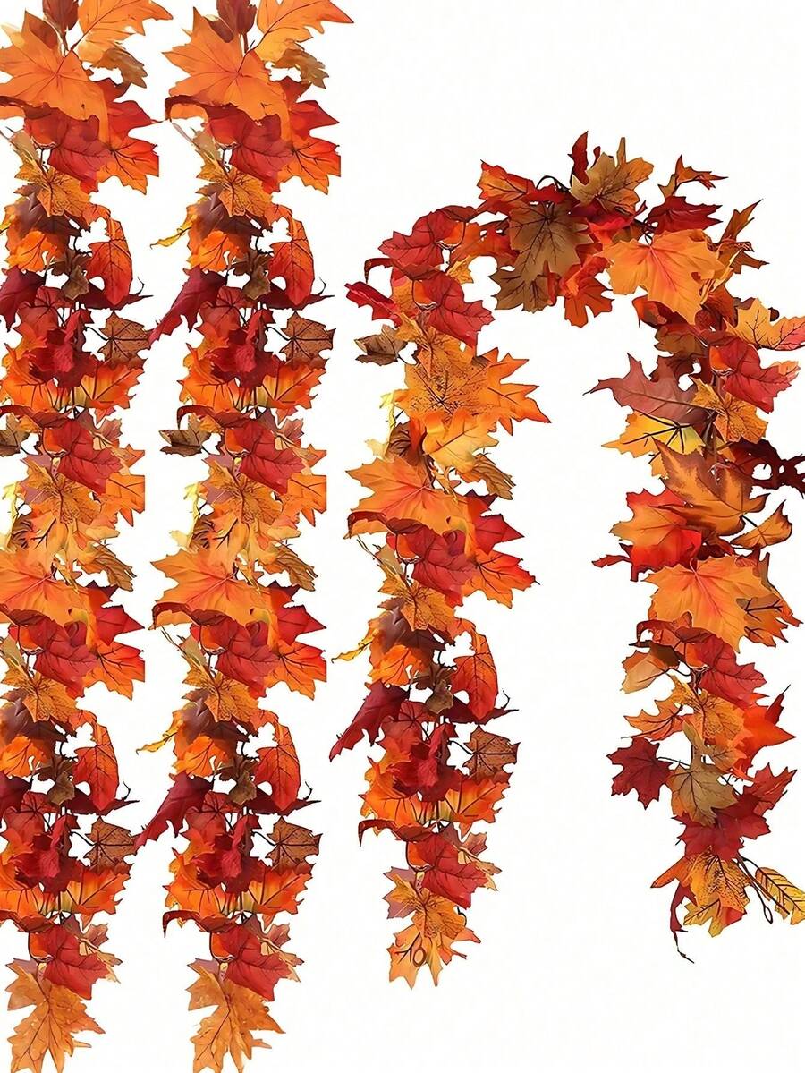 2 Packs 100cm/39.37in Maple Leaf Garland, Autumn Leaf Garland, Realistic Autumn Leaf Garland, Realistic Autumn Leaf Hanging Vine, For Indoor And Outdoor Home Wedding Ceremony Decoration, Bedroom, Living Room, Bathroom Wall Hanging Decor - Multicolor - View 1