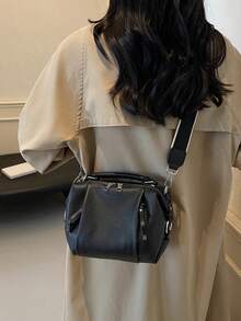 Extremely Simple And Elegant Versatile Fashionable Texture Shoulder Bag, Detachable Shoulder Strap, Multiple Zippered Pockets, Suitable For Commuting - Black - View 5