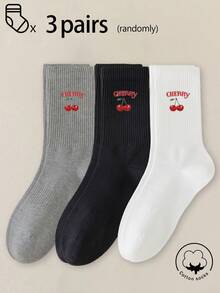 1/3/5/10/15/20/30 Pairs Women's Mid-Calf Cotton Socks, Black, Suitable For Autumn/Winter/Spring/Summer/Sports/Casual, Breathable And Moisture-Wicking - Multicolor - View 15