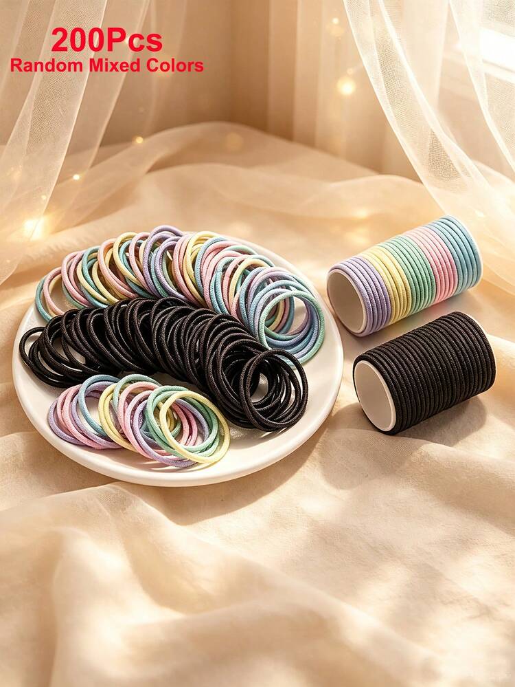 100/200/300pcs Cute Colorful Elastic Hair Ties For Baby Girls, Basic Dopamine Color Ponytail Hair Accessories, Daily Use - Multicolor - View 11
