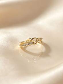 1pc S925 Sterling Silver Inlaid Synthetic Zirconia Heart Line Design Women's Ring, Elegant Elegant Women's Daily Wear Quality Jewelry - Yellow Gold - View 4