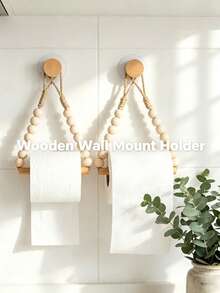 2pcs/1est Boho Wooden Bead Paper Towel Holder, Wall‑Mount No‑Drill Tissue Roll Rack, Farmhouse Hanging Towel Organizer, Halloween Christmas Back‑To‑School Essential For Bathroom Kitchen Decor - Multicolor - View 5