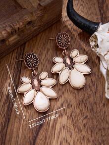 luodee Vintage Western Style Leaf Turquoise Earrings, Bohemian Style Dangle Earrings For Women, Suitable For Cowgirl's All Occasions - Bronze - View 5